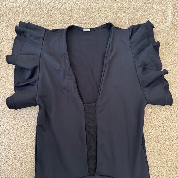 Black Dance Romper Maxi Dress | Performance Jumpsuit with Flowing Overlay S/M - Picture 3 of 8